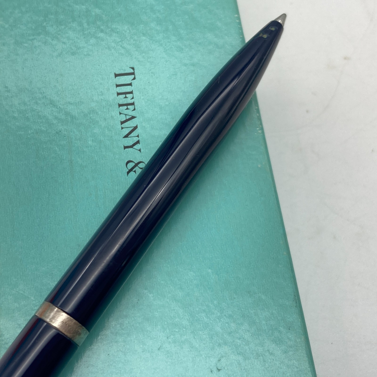 Tiffany & Co. Ballpoint Pen T Clip Navy Enamel Silver Black ink 31.4g