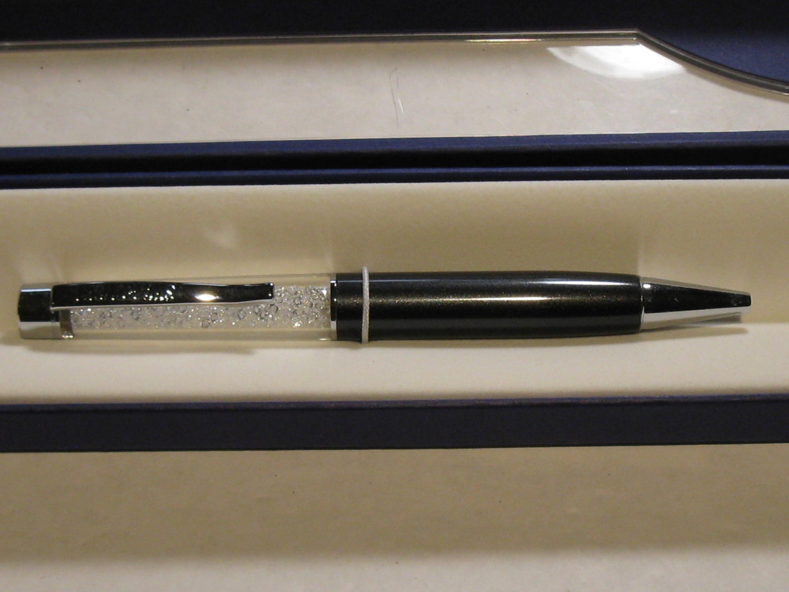 New Swarovski Black / Chrome Crystals Crystalline Ball Point Pen In Boxes