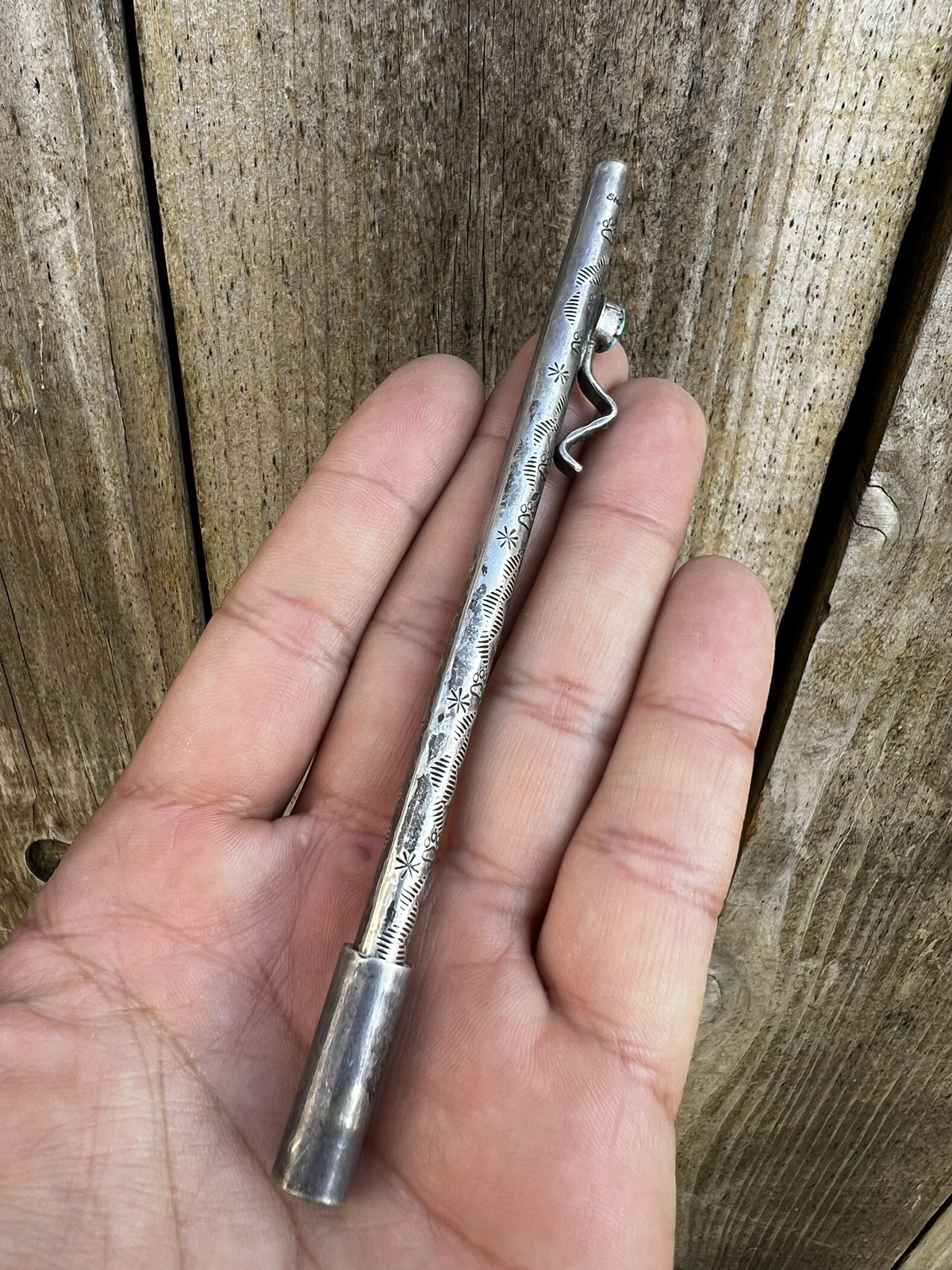 Vtg Navajo Sterling Silver Natural Turquoise Stamped Arrow Ballpoint Pen