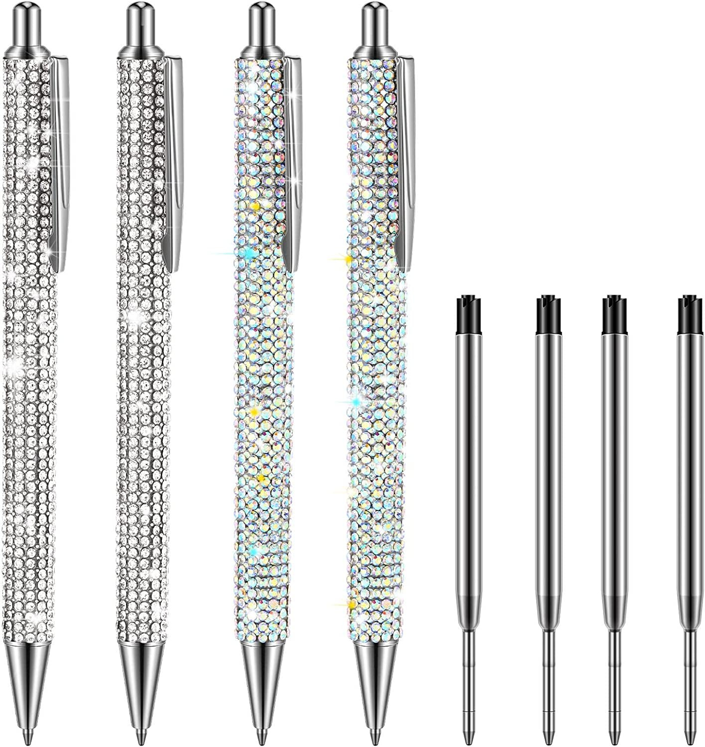 4 Pcs Rhinestone Metal Ballpoint Pens Bling Bling Pens Black Ink Pens Diamond