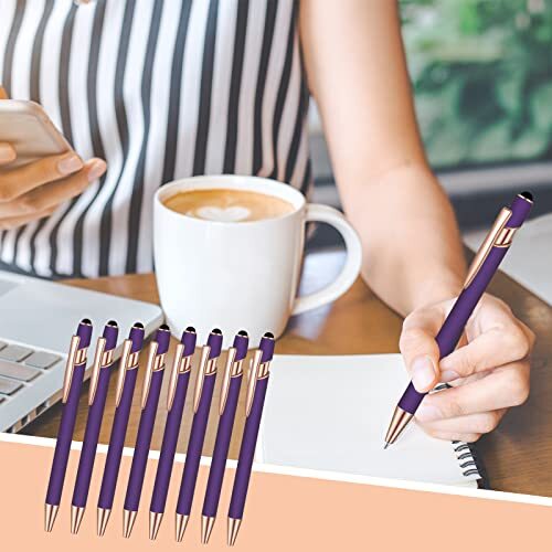 12 Pcs Blue Ink Ballpoint Pen with Stylus Tip 1.0 mm Metal Pen Stylus Pen