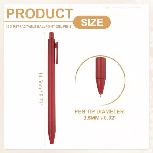 12 Pack Retractable Ballpoint Gel Pens, 0.5mm Fine Point Black Ink Retro Red