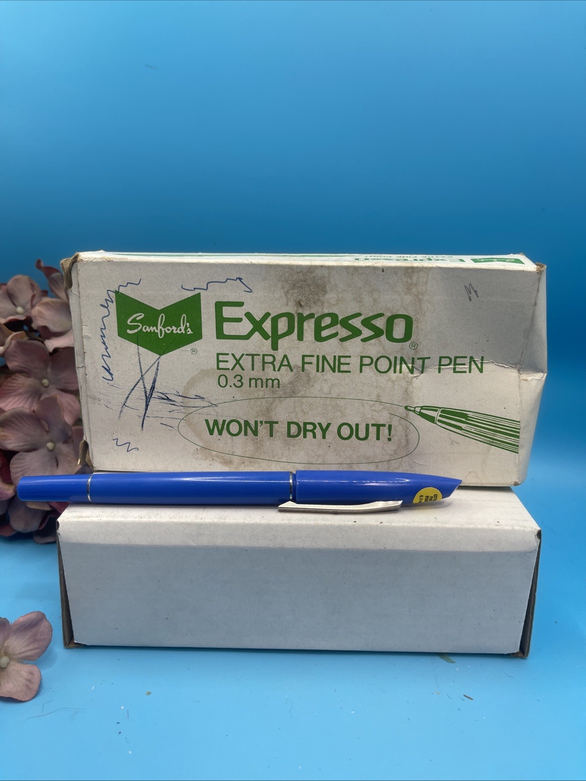 Vintage Sanford Expresso Extra Fine Point .3mm Blue Box Of 12 Tested NOS
