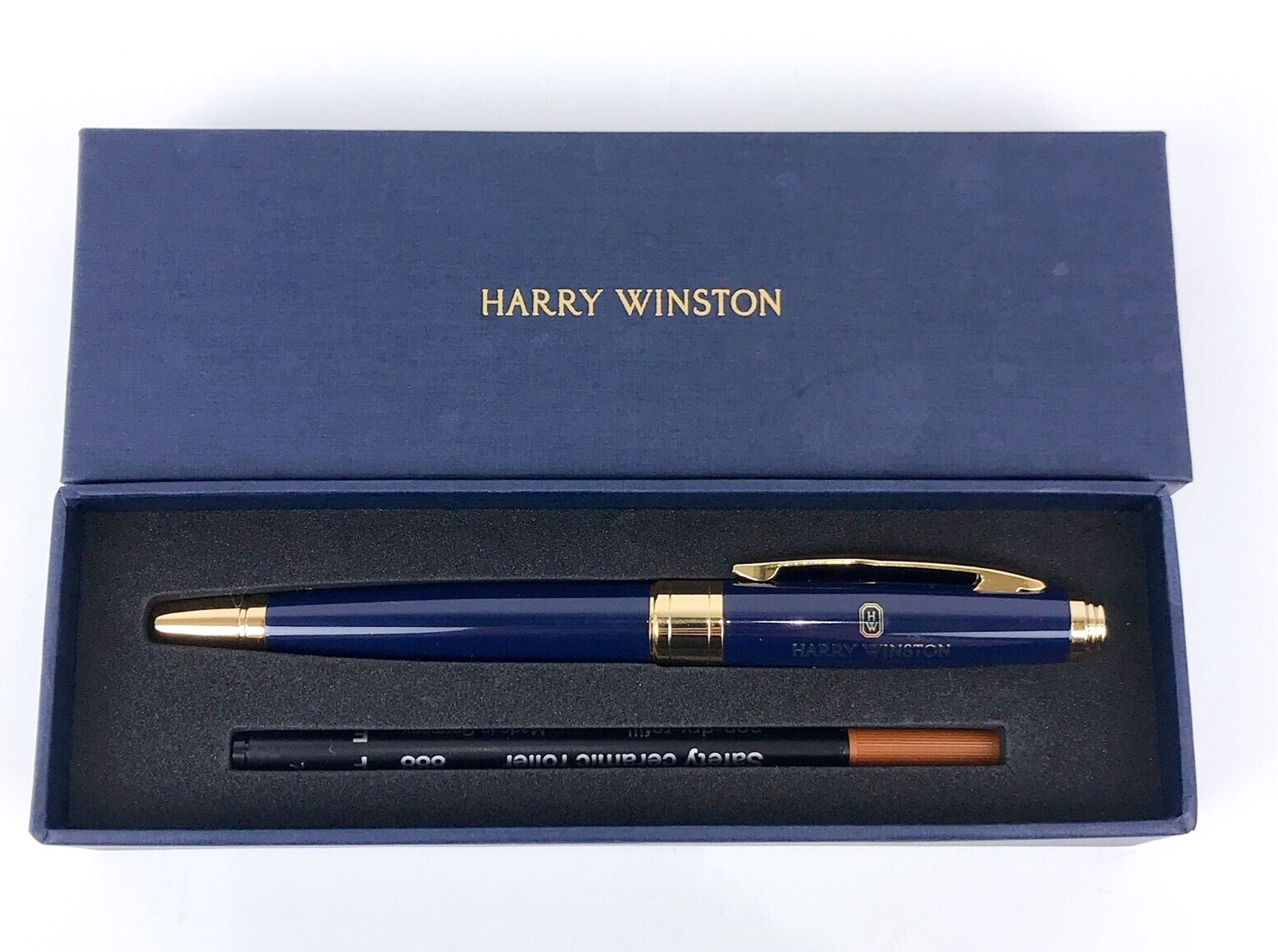 HARRY WINSTON Novelty Navy/Gold Cap type Ballpoint Pen wz/Box&Refill Super Rare