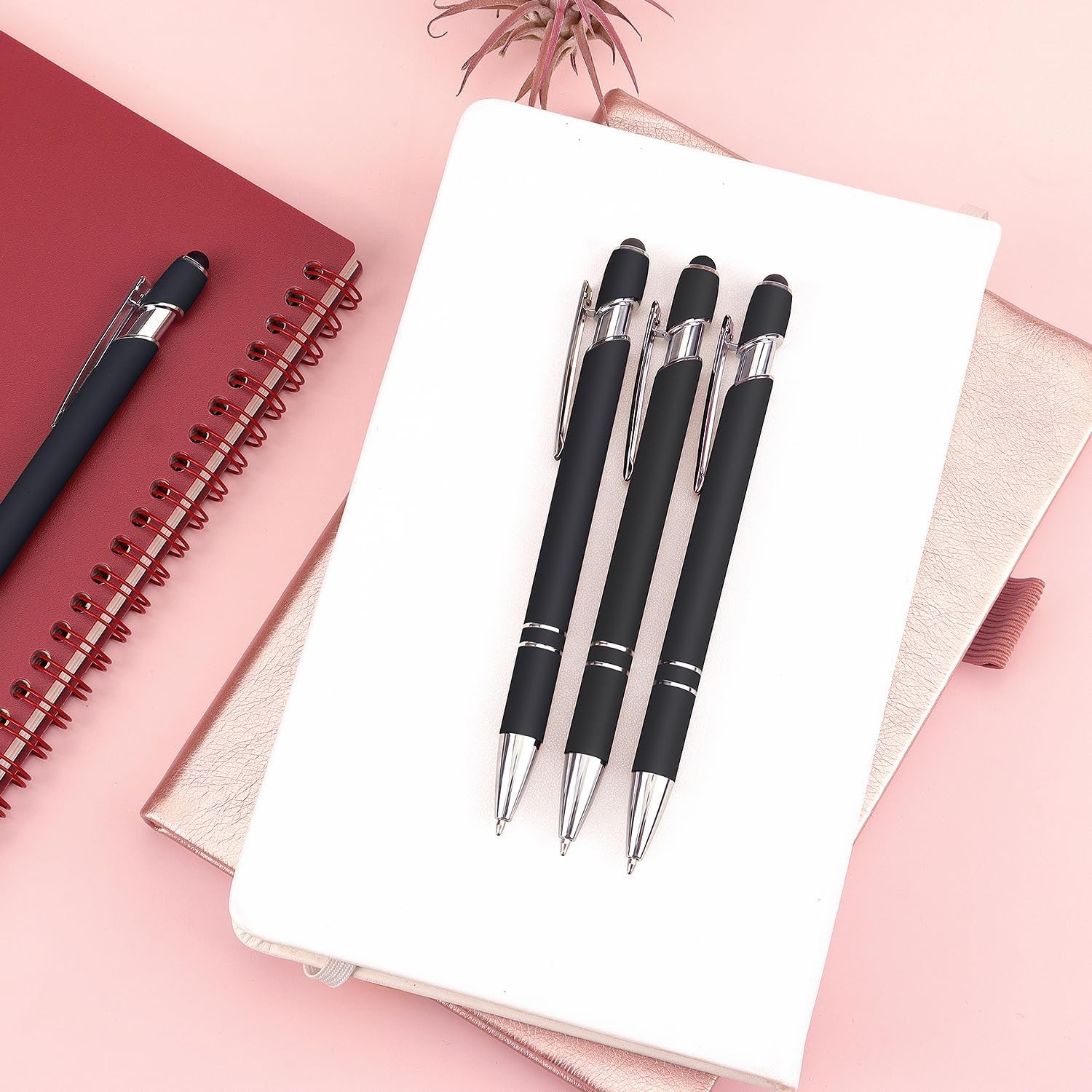 8pc Black Ballpoint Pen 2n1 Stylus-Retractable Metal Pen w/ Stylus Tip for Scree