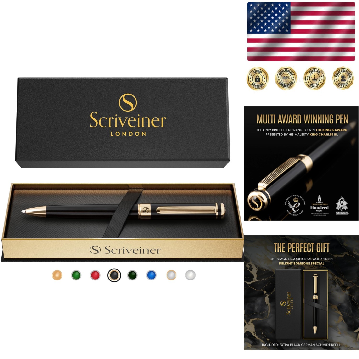 Luxury Black Lacquer Ballpoint Pen with Real Gold Plating – Schmidt Refill