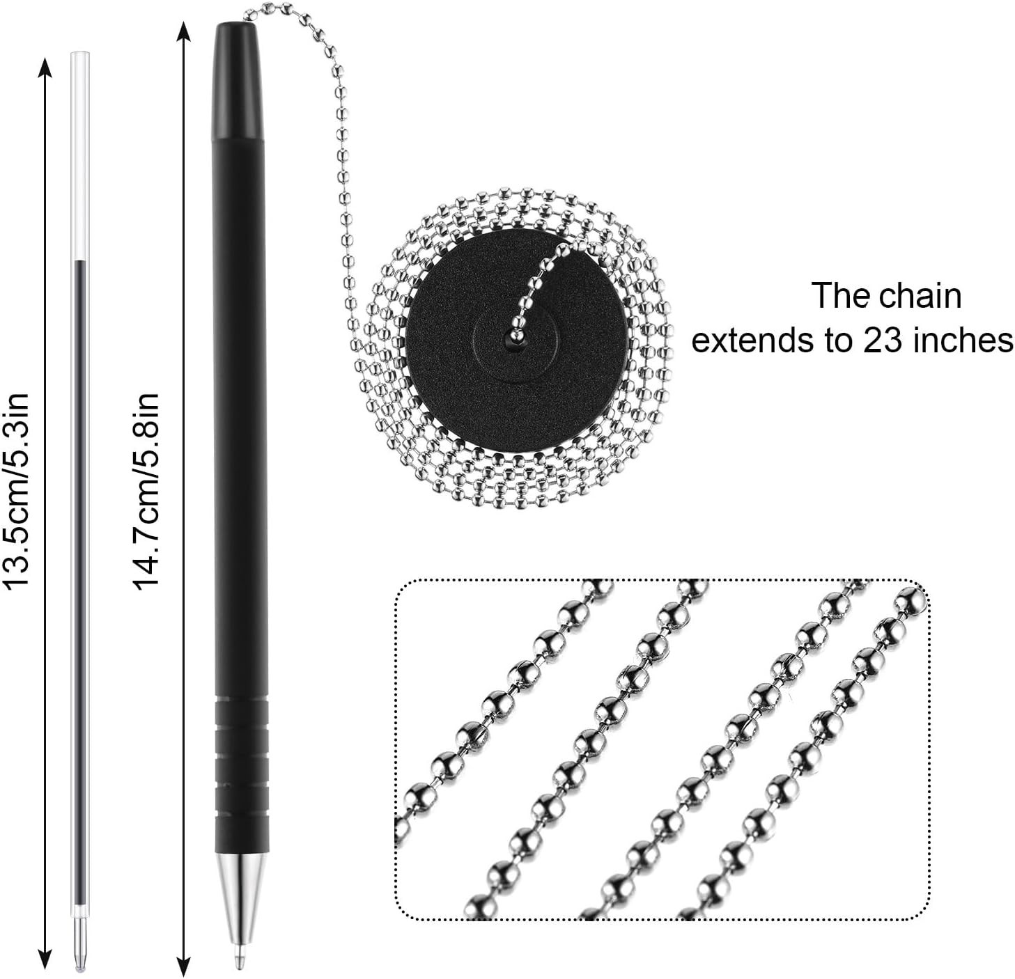 64-Piece Refillable Black Ink Security Pen Set with Chain Holders for Offices