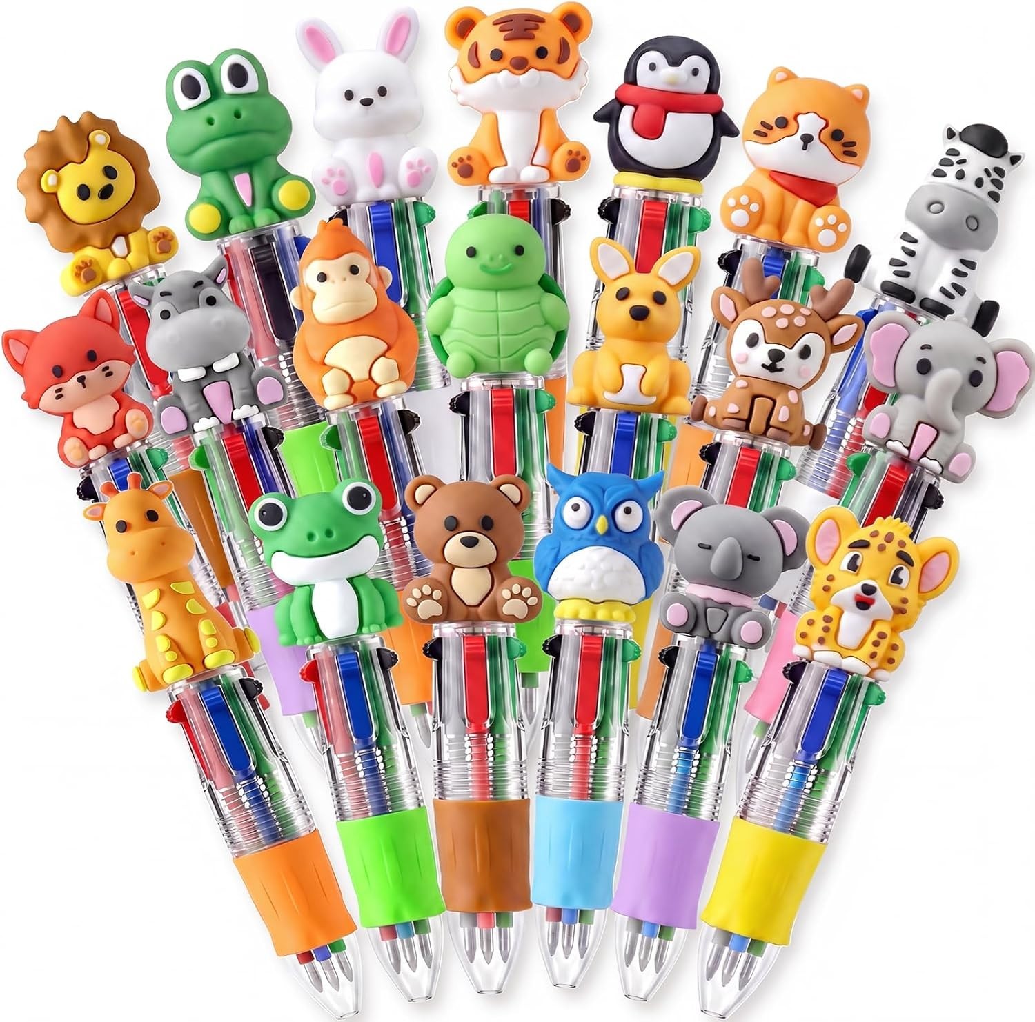 20Pcs Animal Multicolor Pens, 4-in-1 Bulk Cute Pens for Kids | Mini Ballpoint…