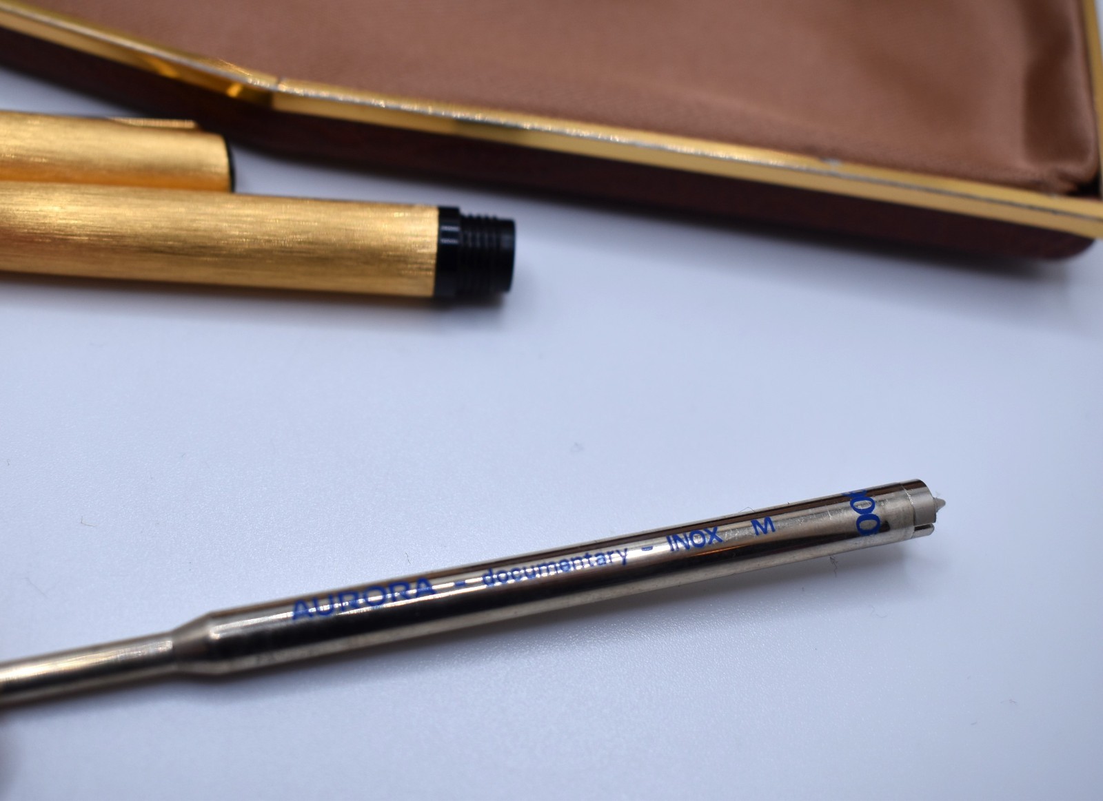 Vintage Aurora Italy Ballpoint Push Mechanism Gold Plated Pen in Box