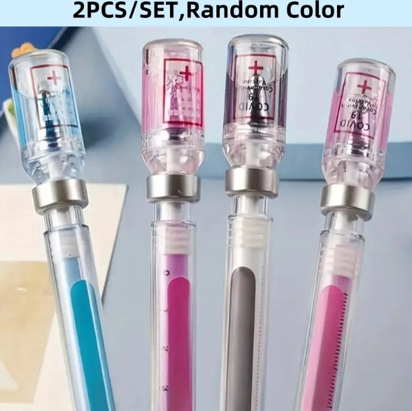 2Pcs Syringe Gel Pens Novelty Fun Ballpoint Nurse Doctor Student Gift