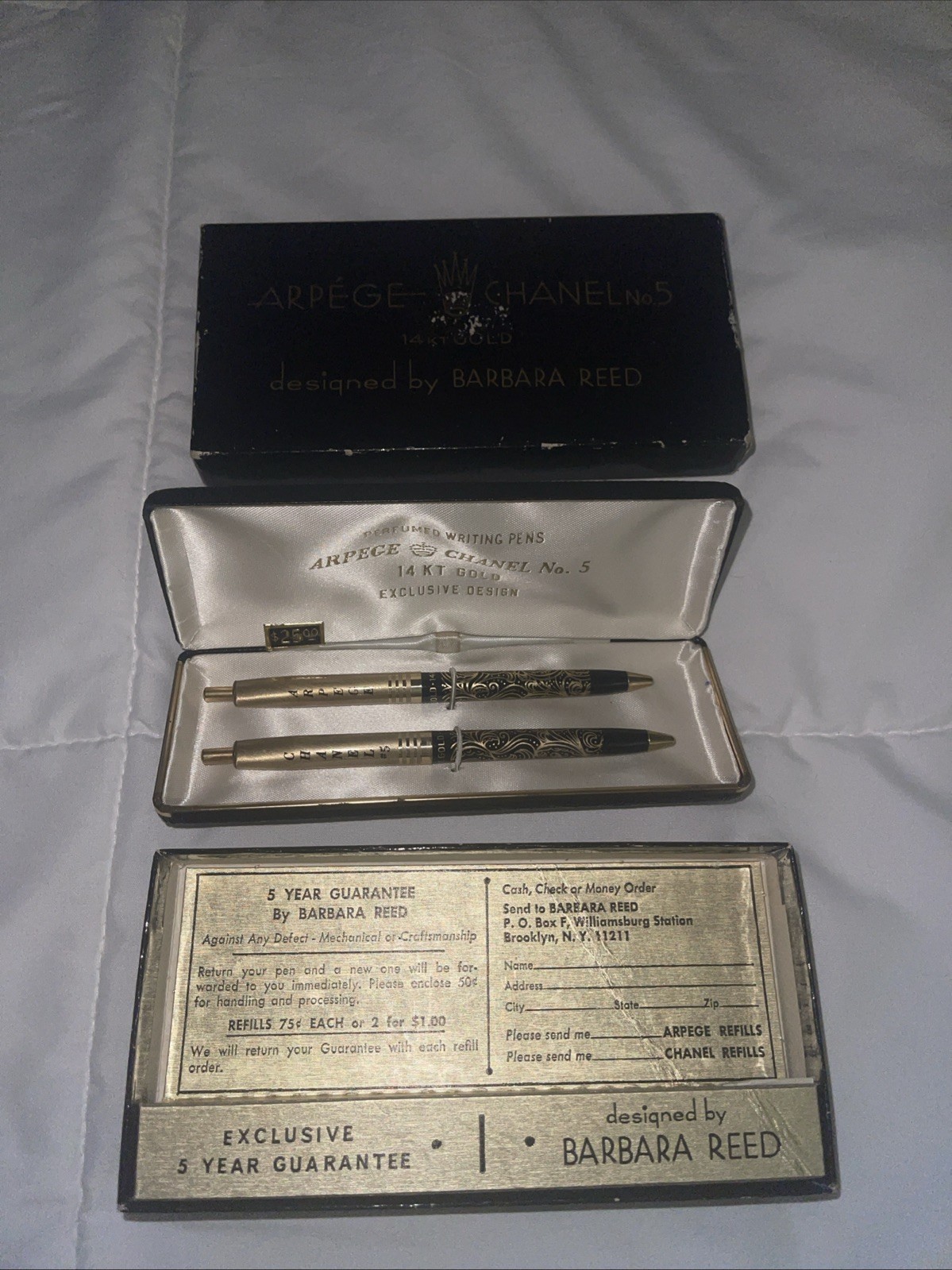 RARE! Arpege Chanel No.5 14k Gold Ballpoint Pen Set in Original Packaging