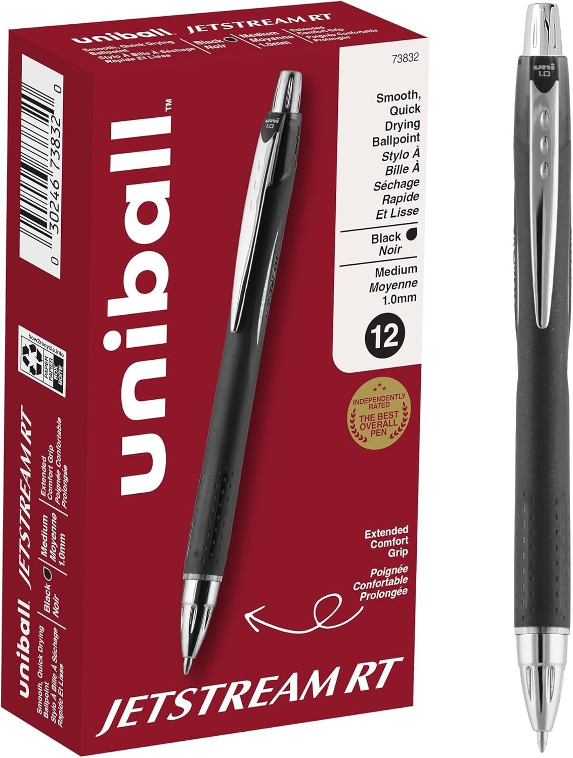 Smooth Hybrid Ink Ballpoint Pens 1mm Medium Point Black Water Resistant 12 Count