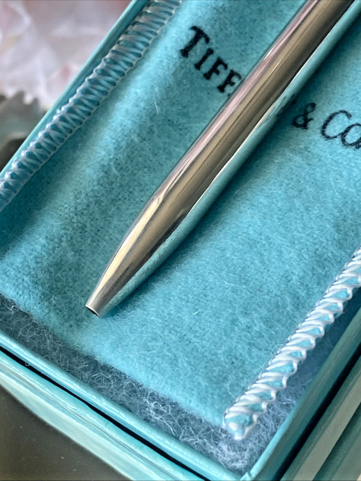 Vtg Tiffany & Co. Sterling Silver 925 T Clip Ballpoint Pen Black Ink Pouch & Box