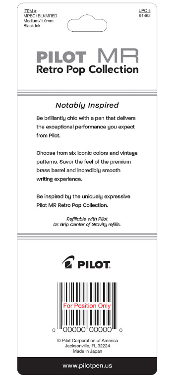 New Pilot MR Retro Pop Collection Premium Ballpoint Pen Medium Point 1.0 mm Red
