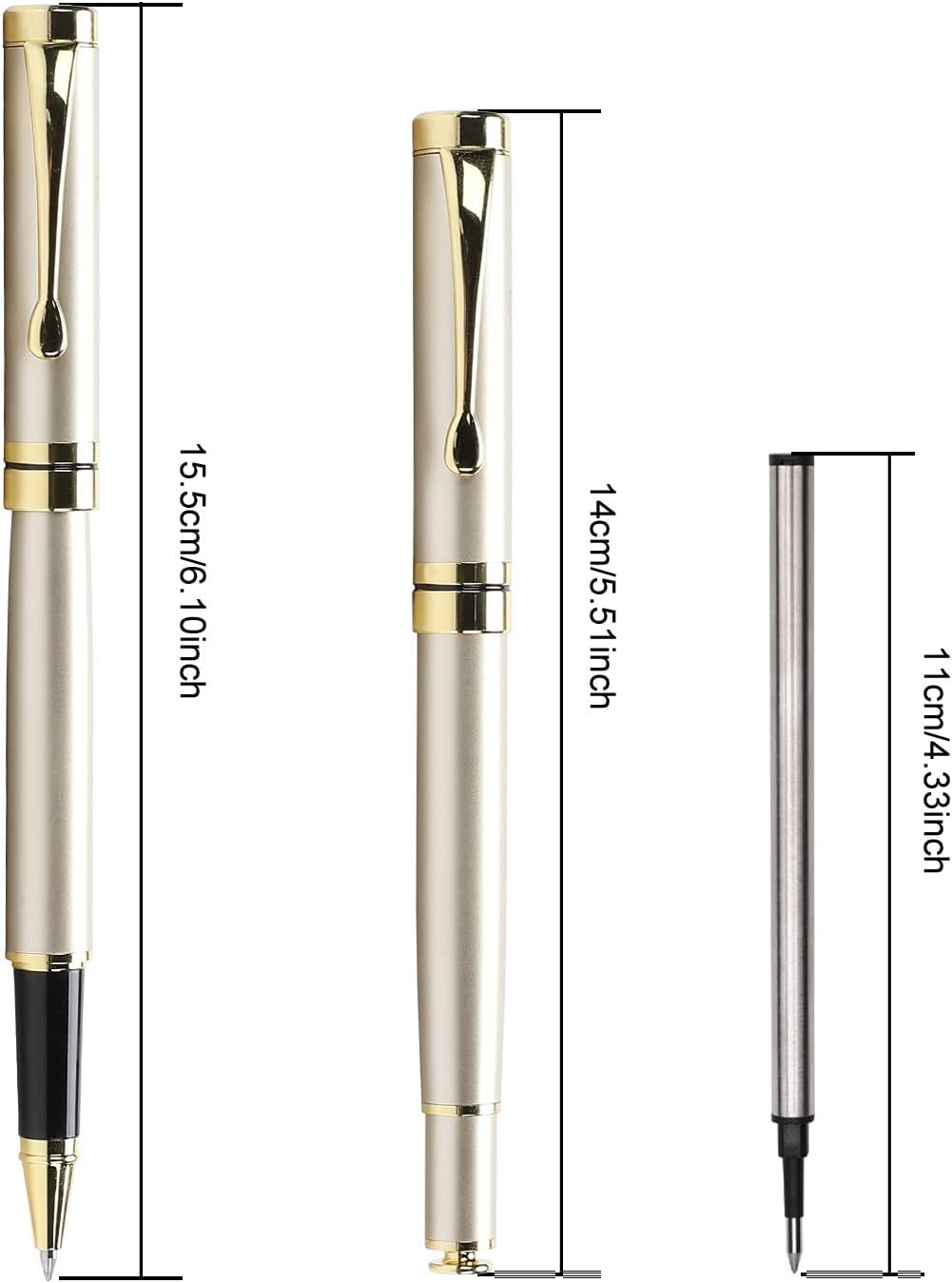 Luxury Ballpoint Pen Gift Set Gold Black Ink 4 Refills Executive Writing Pen