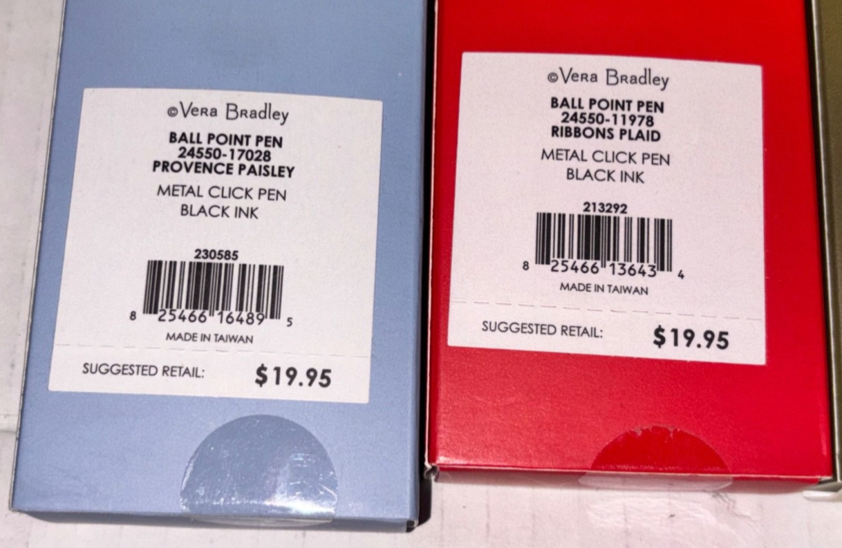 Vera Bradley Ball Point Pen, Black Ink, New In Box (You Choose)
