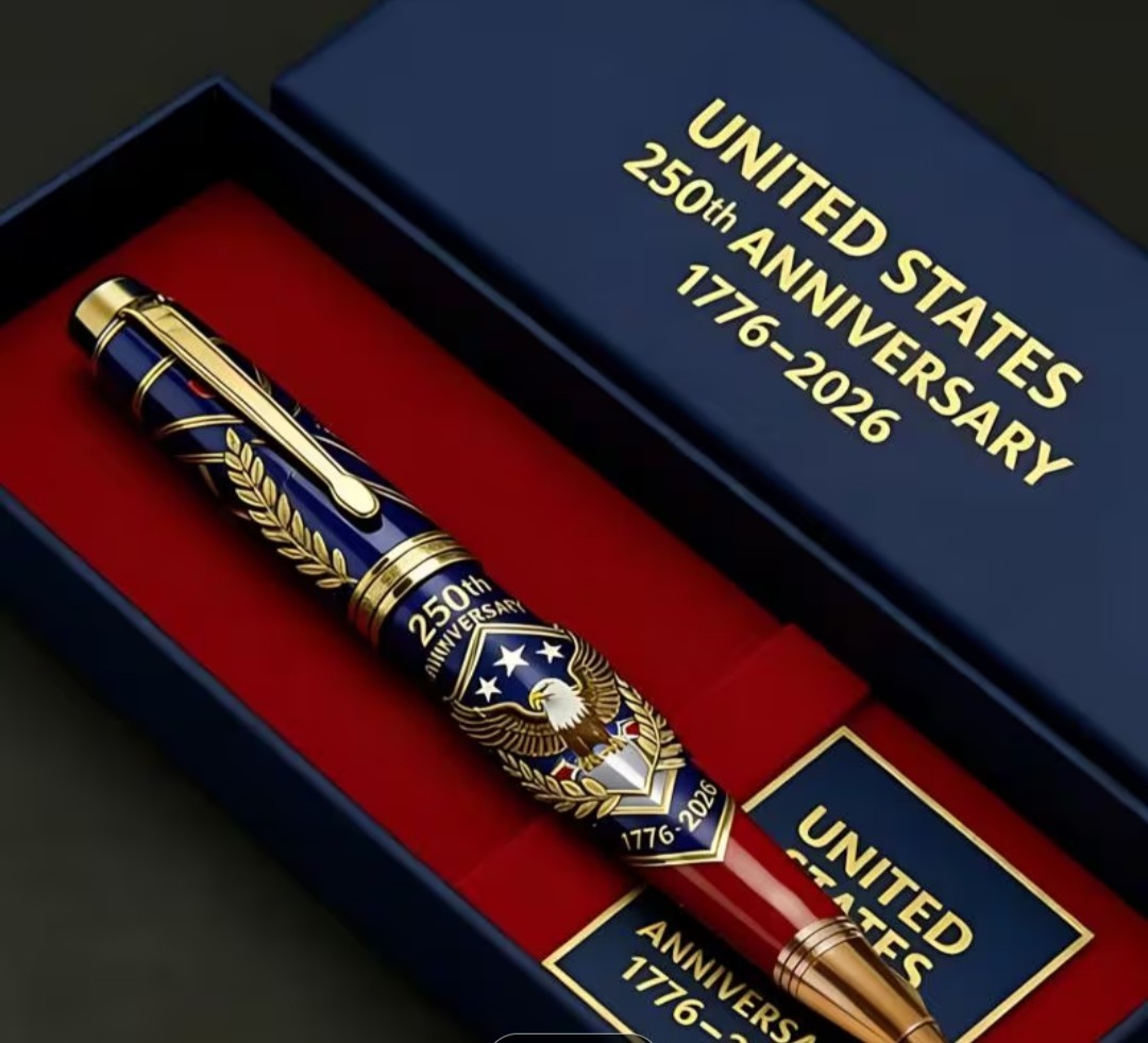 United States 250th Anniversary Metal Ballpoint Pen Gold Trim Gift Box