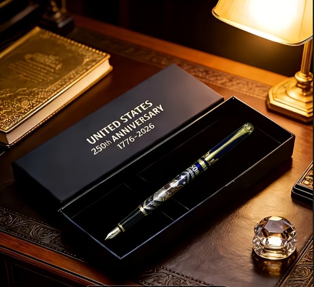 United States 250th Anniversary Metal Ballpoint Pen Gold Trim Gift Box