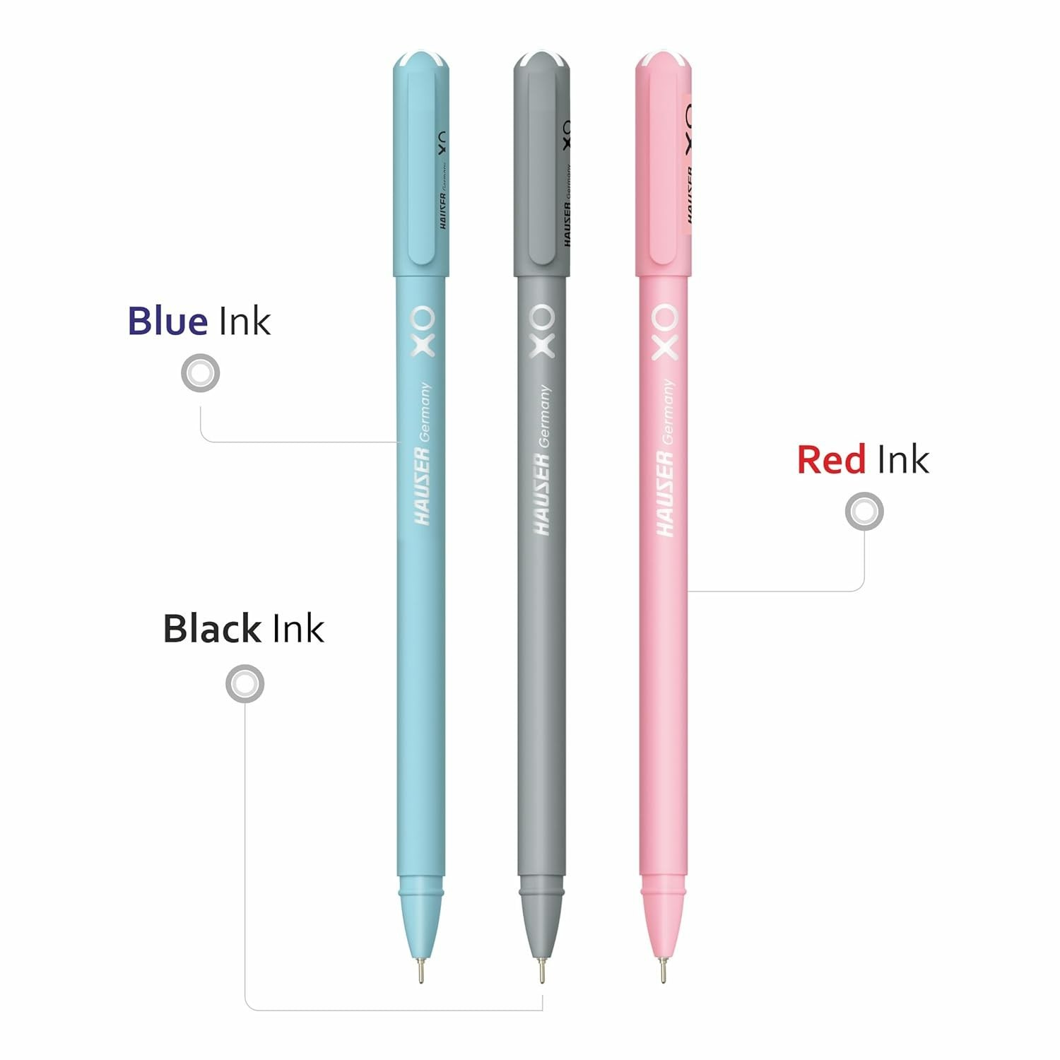 Hauser XO Ball Pen Set, 20 Pens in Storage Jar, Blue Black Red Assorted