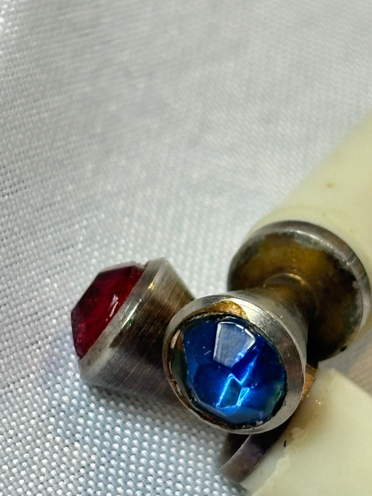 Vtg Mini Pens Novelty Purse Ballpoint Celluloid Faux Red & Blue Rhinestone Ends