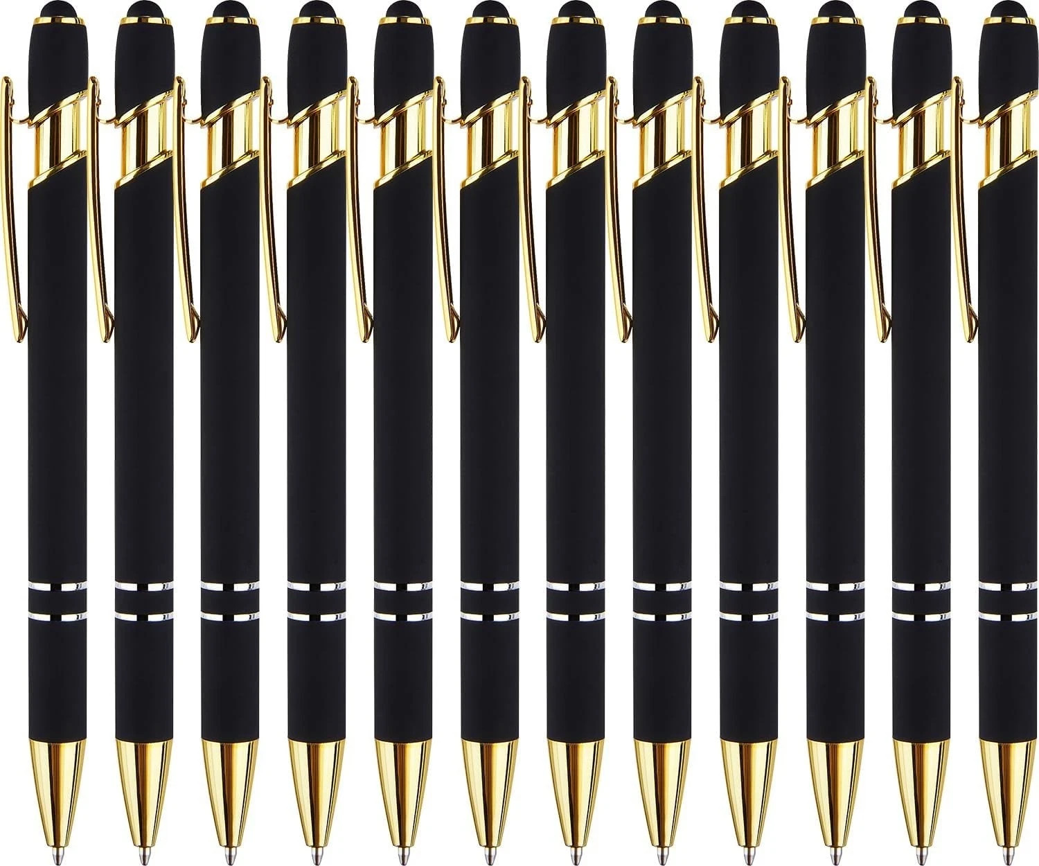 12 Pack Black Gold Ballpoint Pen with Stylus Tip 1.0 Mm Black Ink Smooth Writing