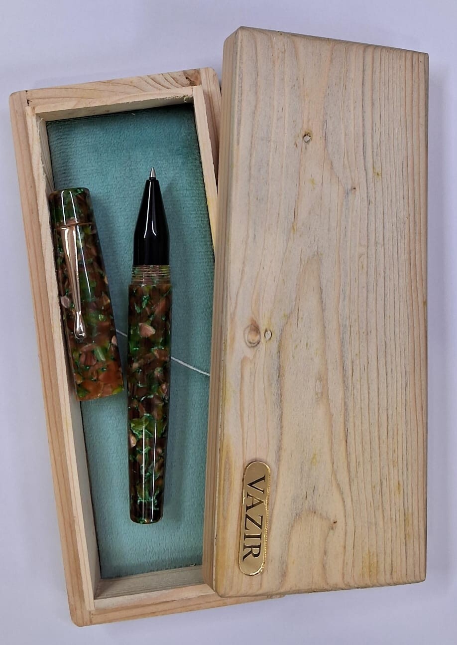 Vazir Brown & Green Crushed Ice Handmade Acrylic Rollerball Pen New In Box