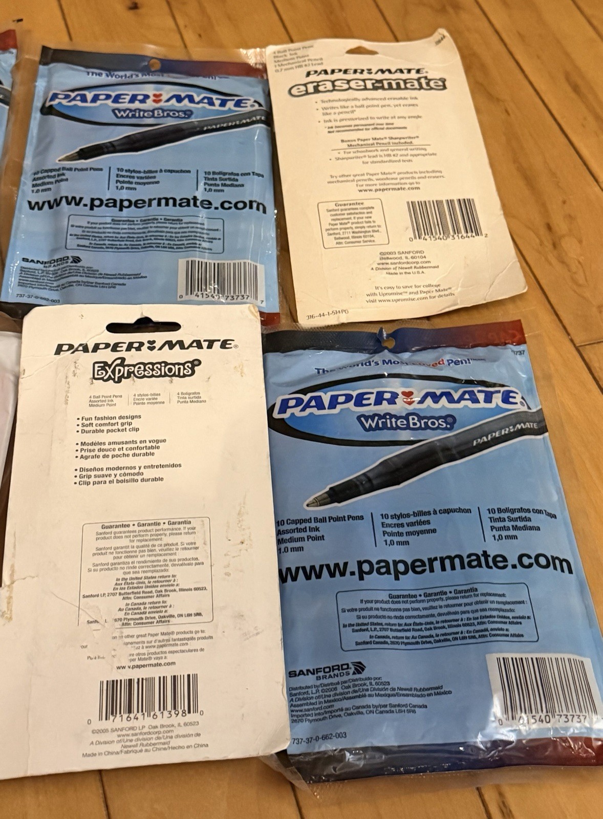 Papermate Lot 6 Packages Y2K Pens Red Blue Black Green Purple Eraser 2000s NOS