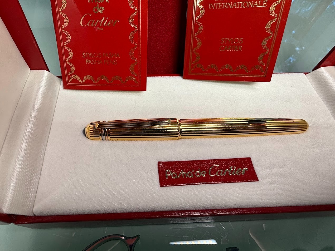 *** Cartier Pasha de Cartier / ball point Gold Pen With Both Box & Refill ***