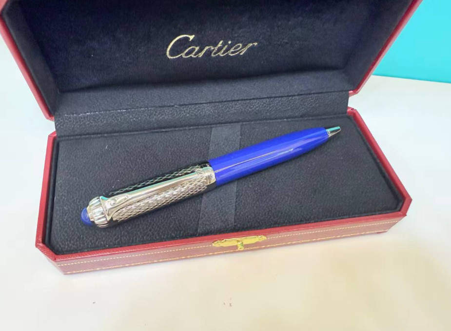 Cartier Iced Blue Guilloche Ballpoint Pen Premium Office Writing Pen New Box