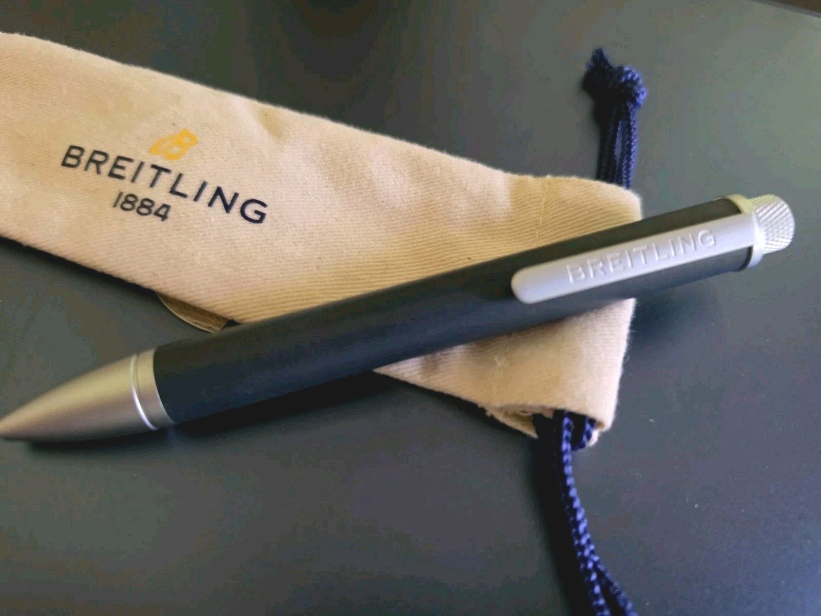 Breitling 1884 Luxury Handstitched Black Leather & Aluminum Ballpoint SWISS