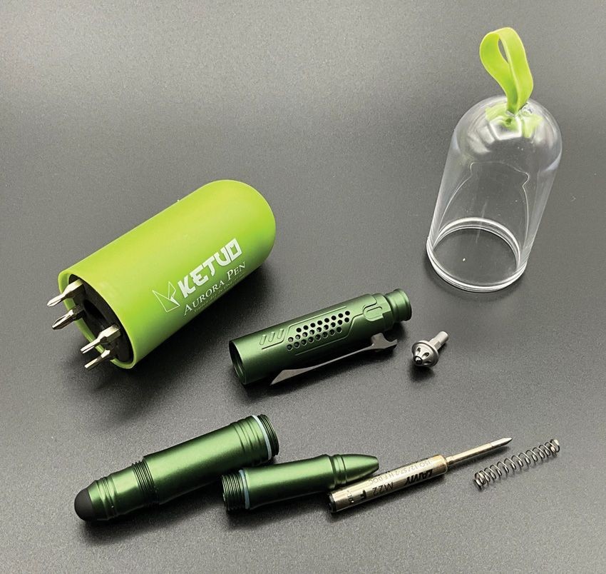 Ketuo Aurora Multi Function Pen Green Writes Black Streamlined Stores Hex Bits