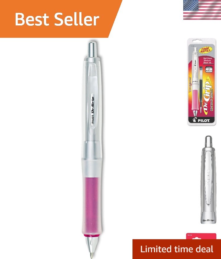 Ergonomic Dr. Grip Center of Gravity Pen – Pink Grip, Smooth Writing, Black Ink