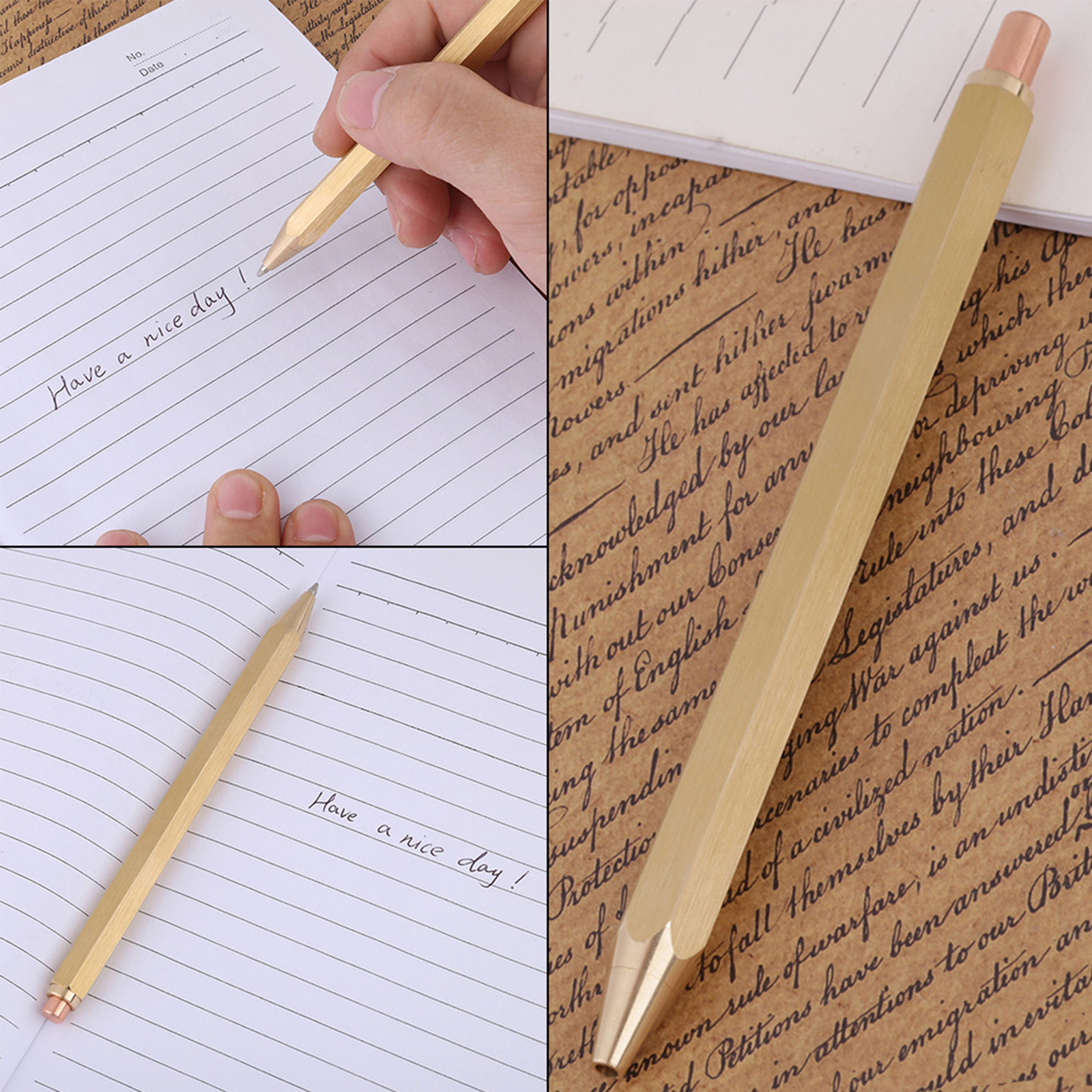 1PC Copper Brass Pen Spring Ballpoint Pen Writing Stationery Office Supplies♡
