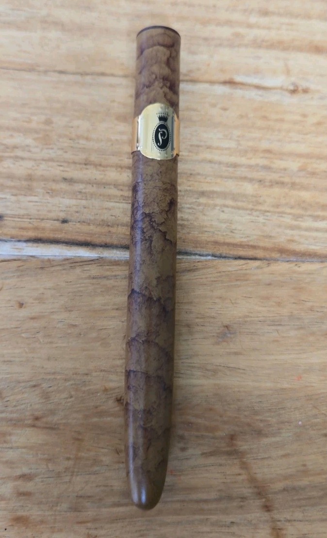 Vintage Cigar Look Pen Brown Heavy Metal Novelty Gold Wrap Ballpoint Black Ink