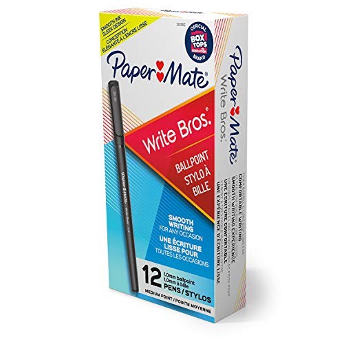 Paper Mate Ballpoint Stick Pens, Medium Point 1.0mm, Black Ink, 12 Pack