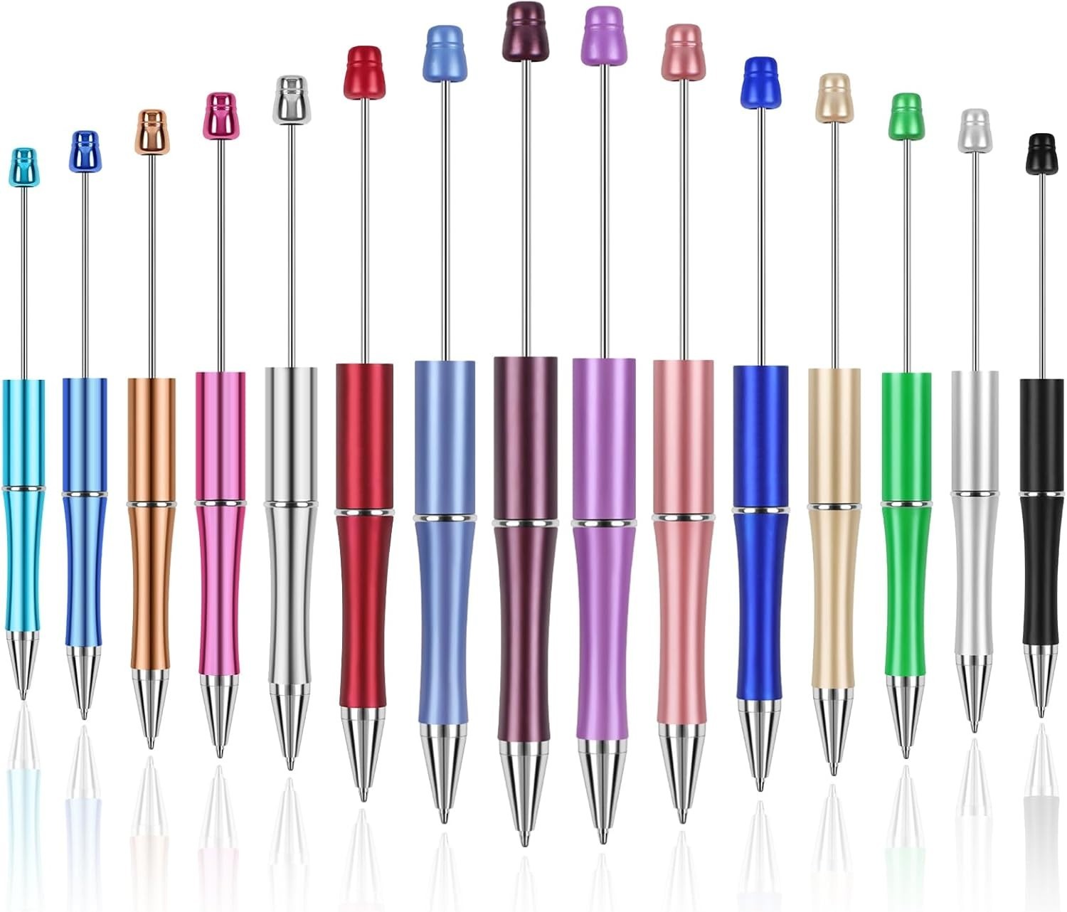 DIY Bead Pens 15 Count, Multicolor Smooth Writing Plastic Ballpoint Crafting Kit