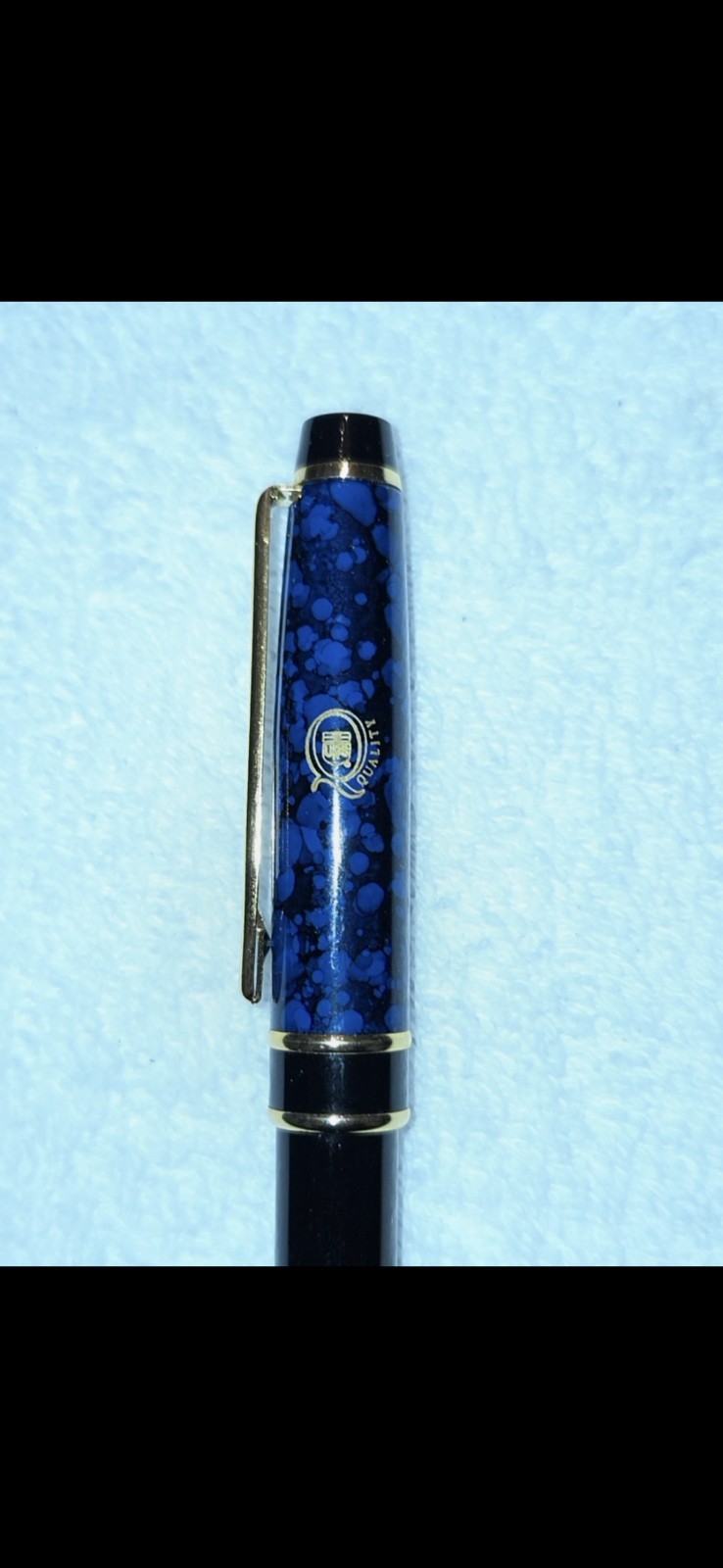 UPS Quality Marbled Blue Top With Onyx Bottom Ballpoint Pen With Pouch