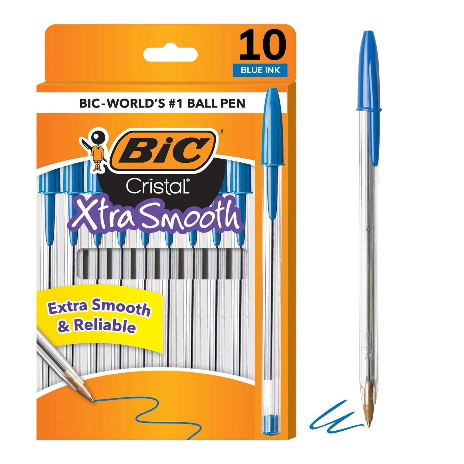 Pack of 10 Ballpoint Pen – Blue Ink Ball Point Pens for Office Writing School