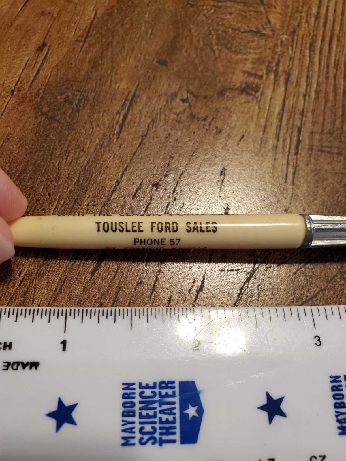 Vintage Atomic Rocket Pen 1961 Ford Touslee Ford St Francis Kansas Metal Top