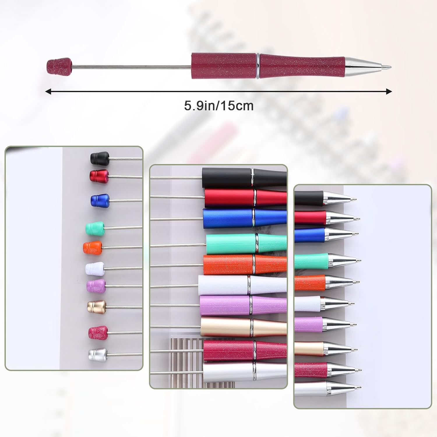 20 Pcs Beaded Pens, Beadable Pens Bulk Colored, Focal Bead Pen with 40Pcs Black