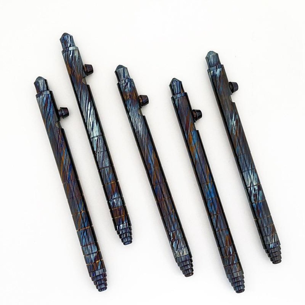 EDC Titanium Damascus Ballpoint Pen Bolt Action Signature Writing Pen Outdoor