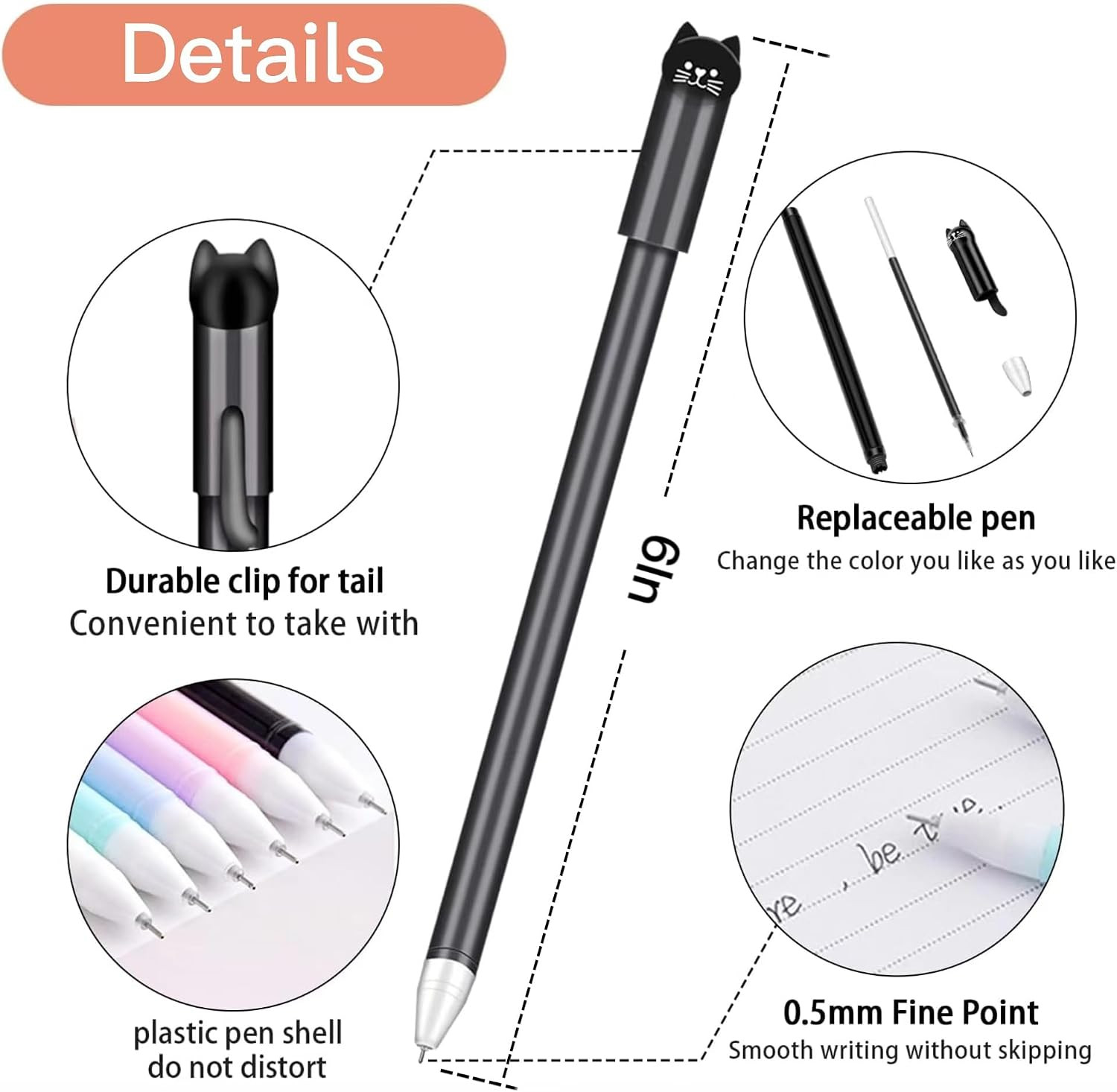 Cat Pens, 12Pcs Cute Cat Style Gel Pens with 0.5Mm Black Ink, Fun Gifts for Kids