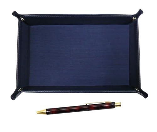 Japanese-made textured cowhide leather pen tray blue NQ30 thick-barrel metal