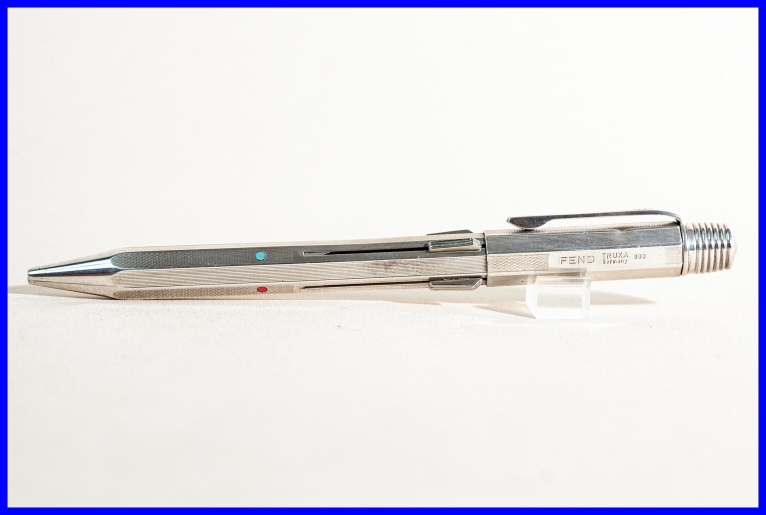 Large 4 Color Ballpoint 1960’s FEND 900 silver pusher operated pen some bump