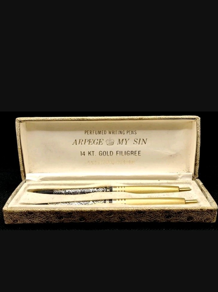 Arpege CHANEL No 5 Ballpoint Pen Set Vintage 14kt Gold Perfume Writing Pens