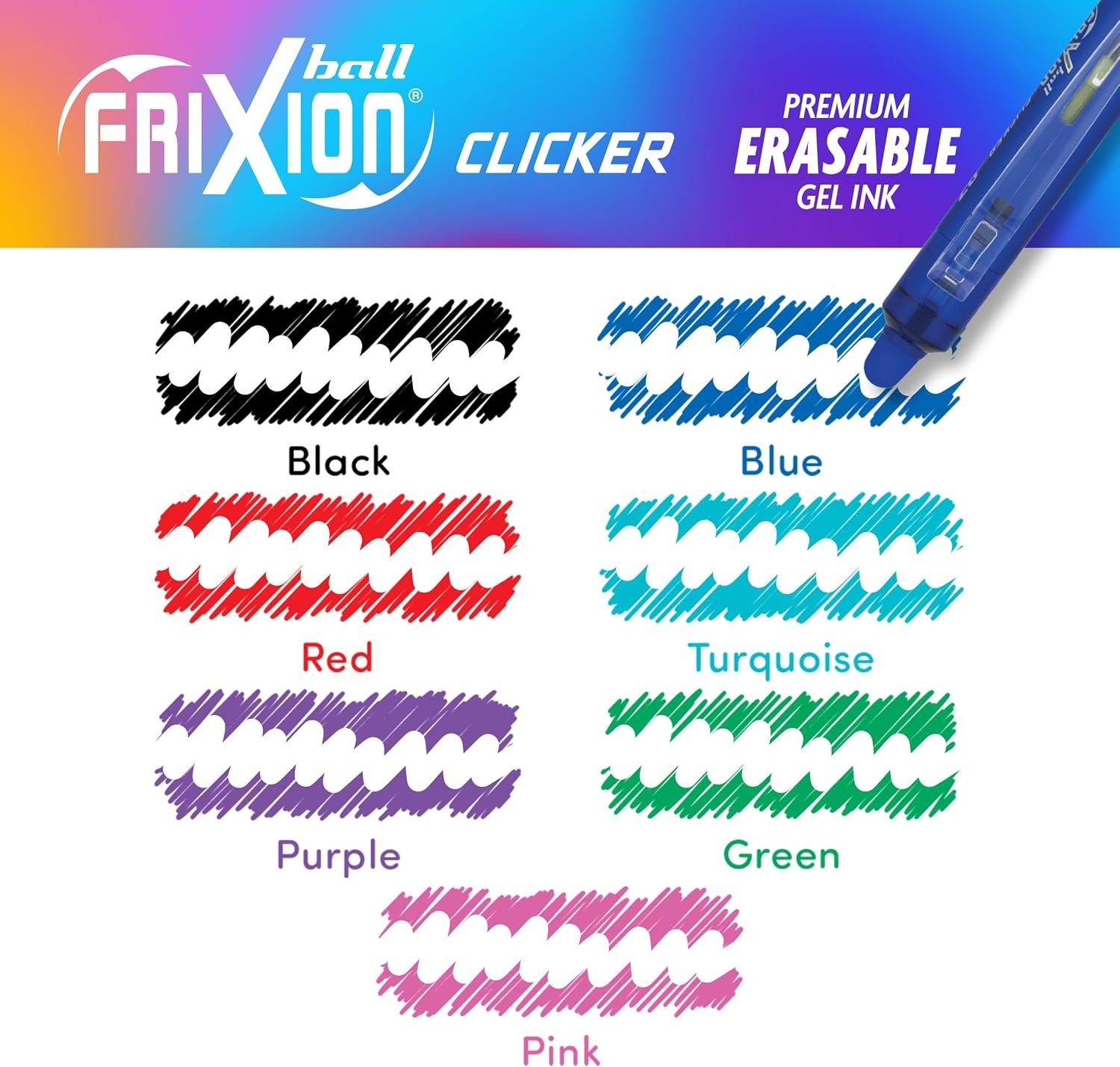 Pilot, FriXion Ball Erasable & Refillable Gel Ink Pens, Fine Point 0.7 mm, 8ct