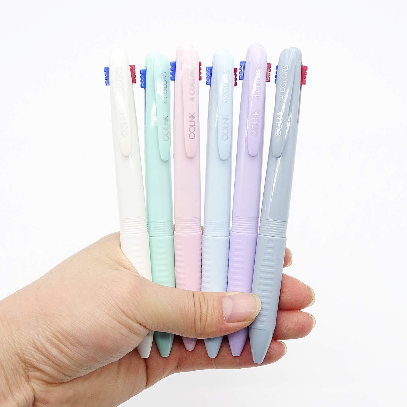 6 Pack 4 In 1 Multicolor Ballpoint Pens 0.5mm Fine Point Red Blue Green Black