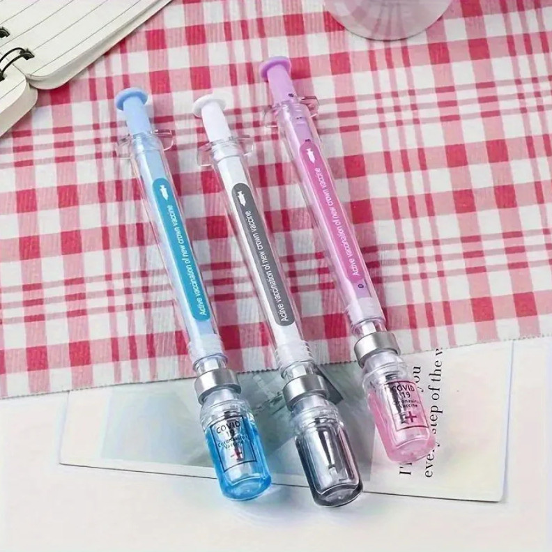 10PCS Random Color Belt Syrin ge Shaped Gel Neutral Pen, Signature Ballpoint Pen