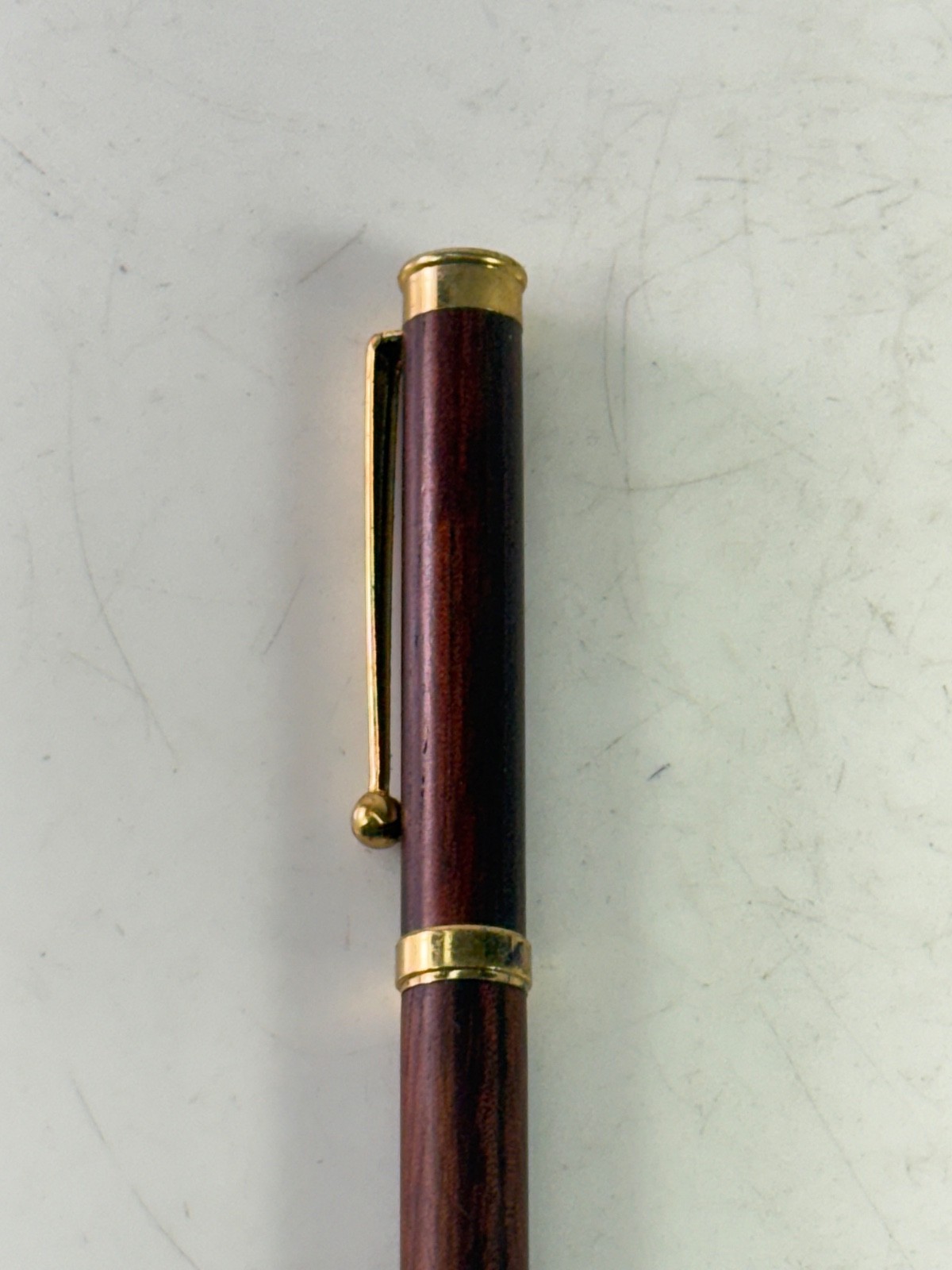 Vintage Wooden Slimline Twist Ballpoint Pen Rosewood Color Gold Tone Trim