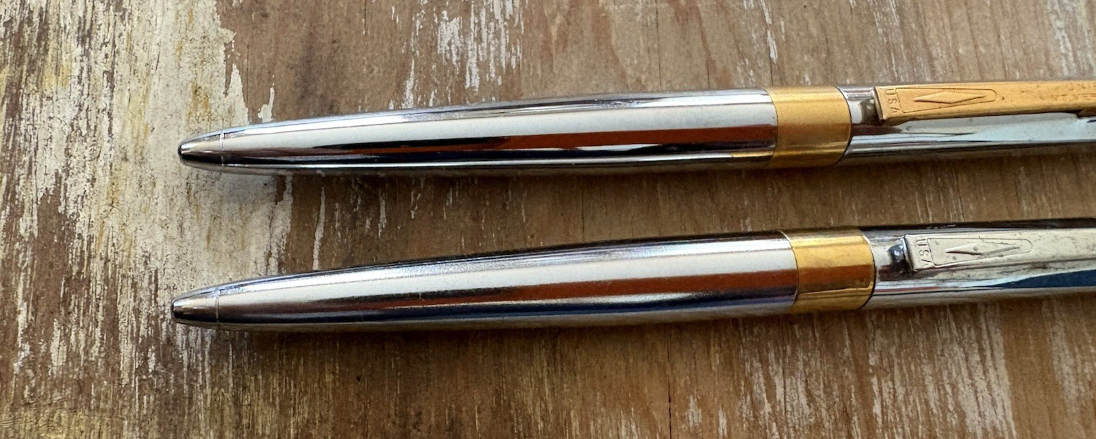 Vintage ballpoint pens Unipeco triangle silver metal chrome body 2 color ink